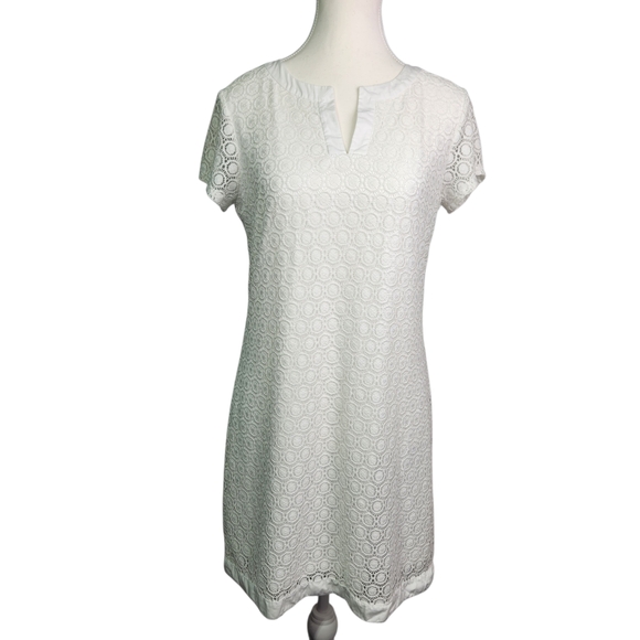 Isaac Mizrahi Dresses & Skirts - Isaac Mizrahi Live! White Lace Shift Dress Women’s XS Short Sleeve Bridal Knee